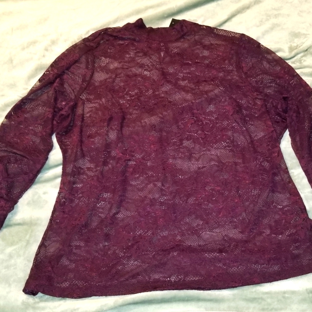 Lane Bryant Eggplant Purple Women's Plus Size, Semi Sheer Long Sleeve Top